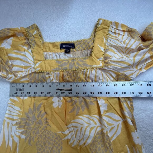 Reyn Spooner Womens XS Yellow Floral Hawaiian Square Neck Blouse Top Puff Sleeve - Picture 8 of 9